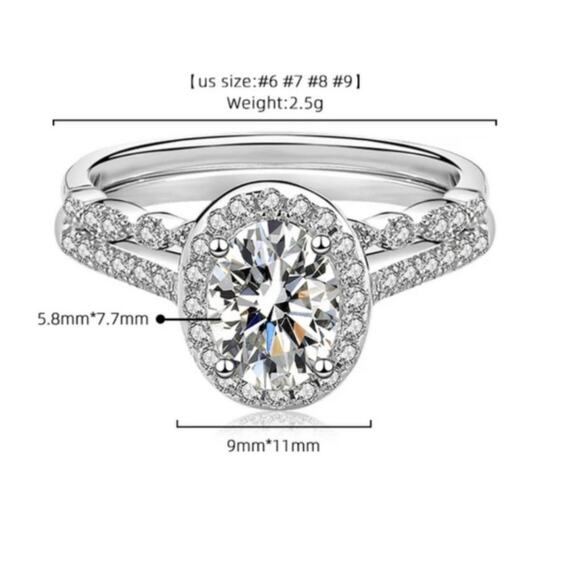 1.5 ct Oval Halo Moissanite Cubic Zirconia Wedding Set Ring Size 7 - Picture 5 of 11
